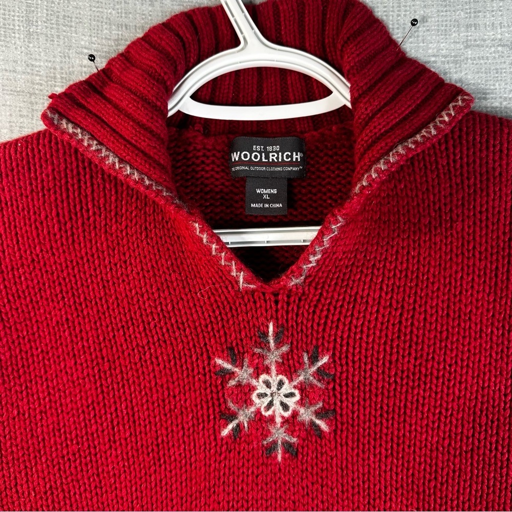 Woolrich Women XL Red Snowflakes Sweater Angora Ramie Blend High Neck Ski Winter - Picture 2 of 10